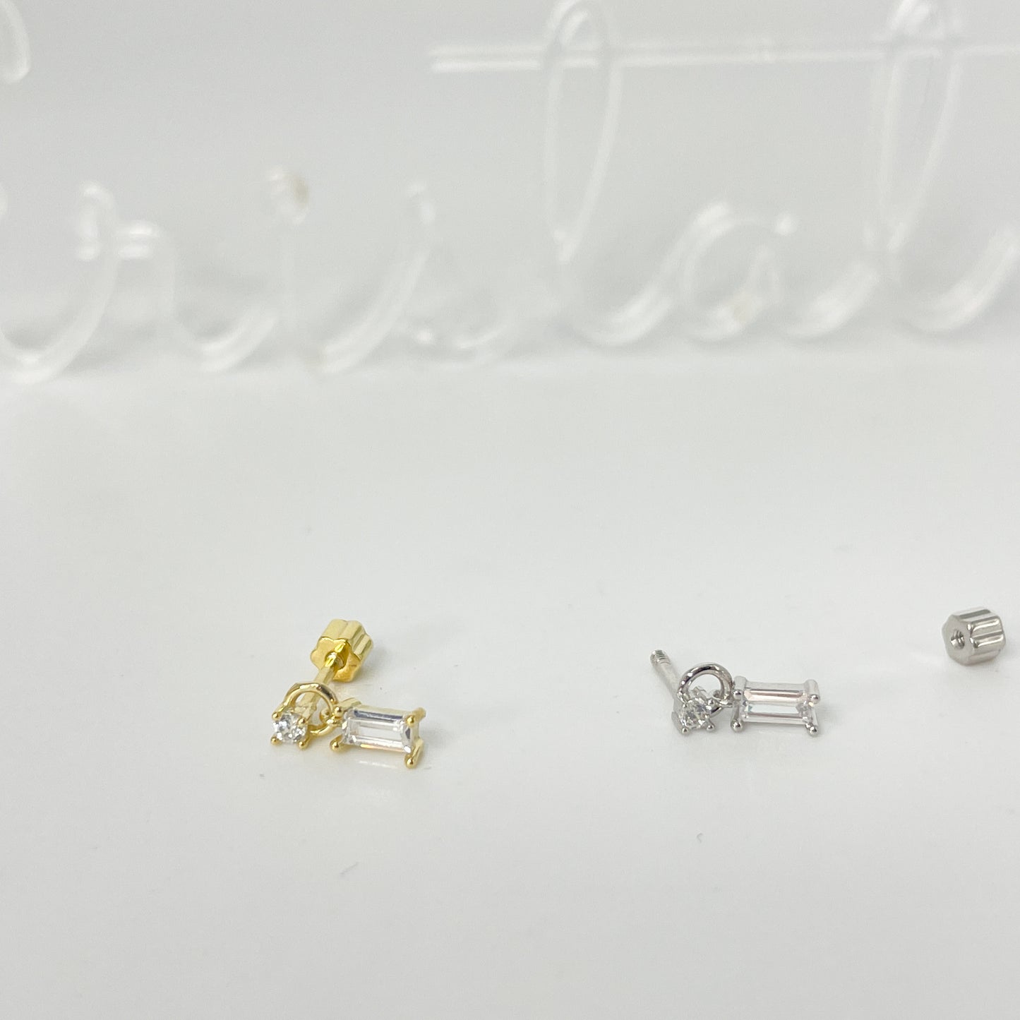Piercing 925 Silber vergoldet baguette
