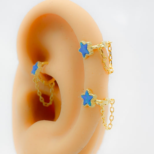Piercing rook 925 silber vergoldet Blue star